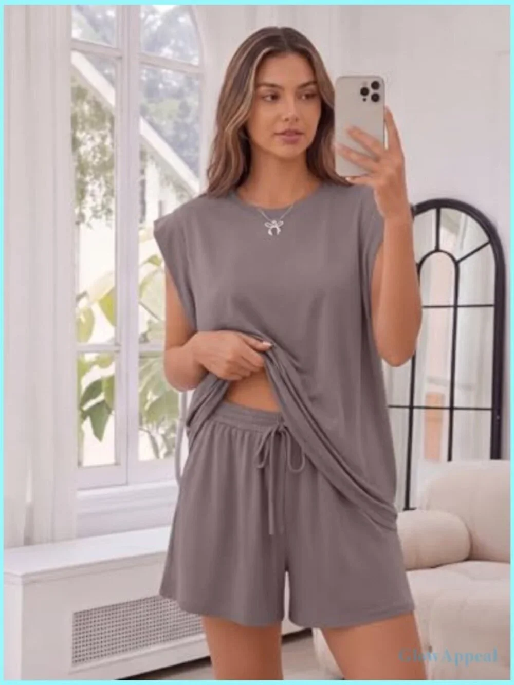 Matching Lounge Set Cap Sleeve Top & Loose Shorts with Pockets